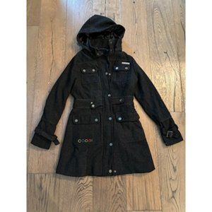 Coogi Black Trench Coat Removable Hood Fills On The Hips Retro Size